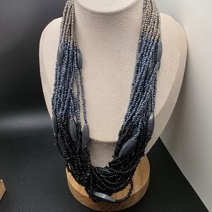 Blue And Gunmetal and  Layered Seedbead Necklace (1557)